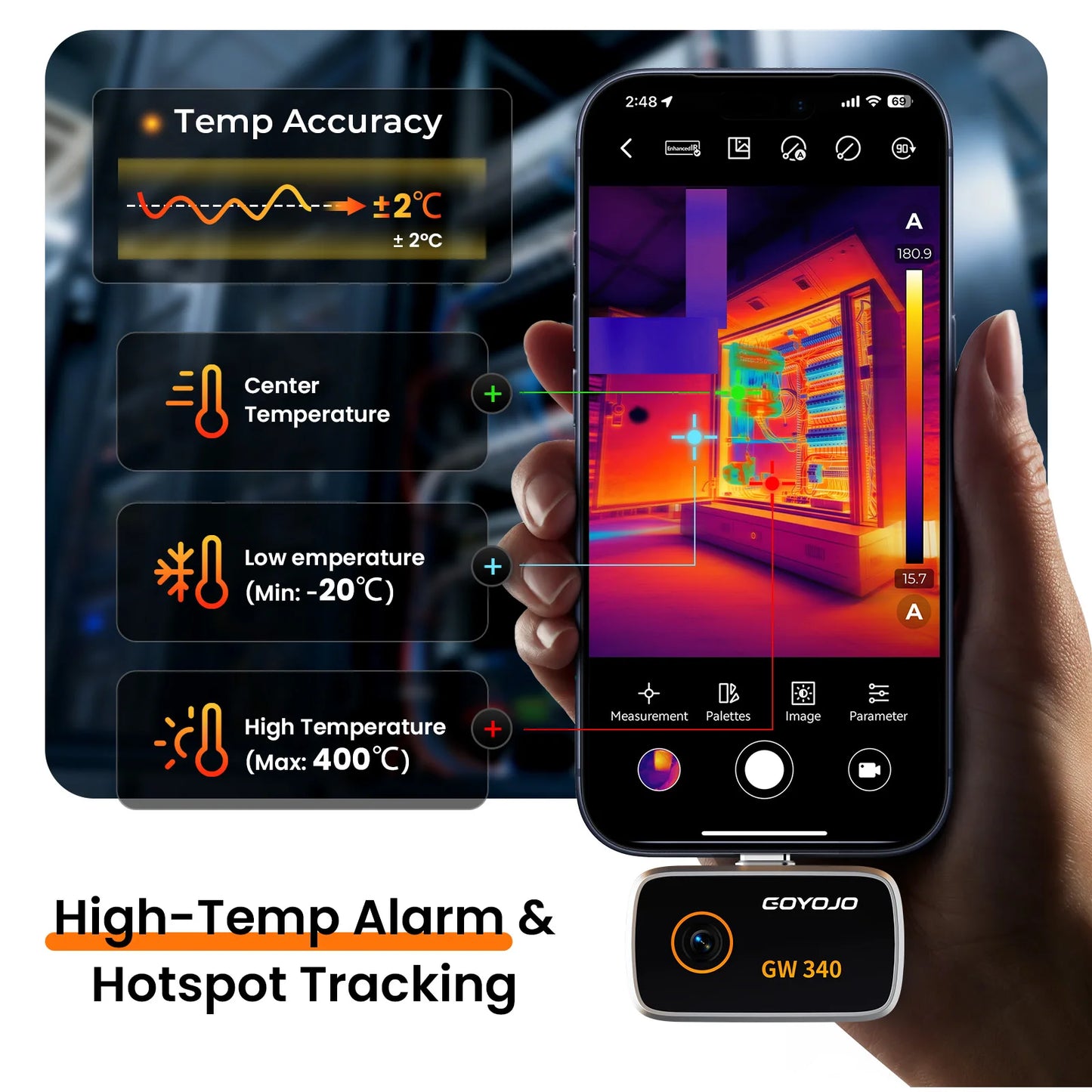 GW340 Thermal Camera for Android/iPhone (USB-C), 512x384 Super Resolution (256x192 Native IR), Thermal Imager Samsung/iOS 17/16/15 Series & IPads USB-C Port, HVAC, Automotive -4°F~752°F