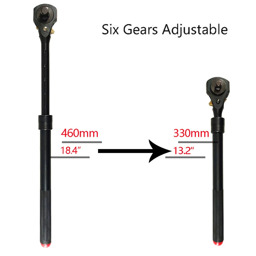 1/2in.& 3/8in Dual Head Ratchet Handle -Telescopic Black Ratchet Spanner with Hammer Function