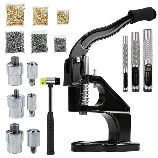 Manual Grommet Eyelet Machine DIY Hand Press Leathercraft Sewing Punch Tool with Dies+Grommets Versatile use
