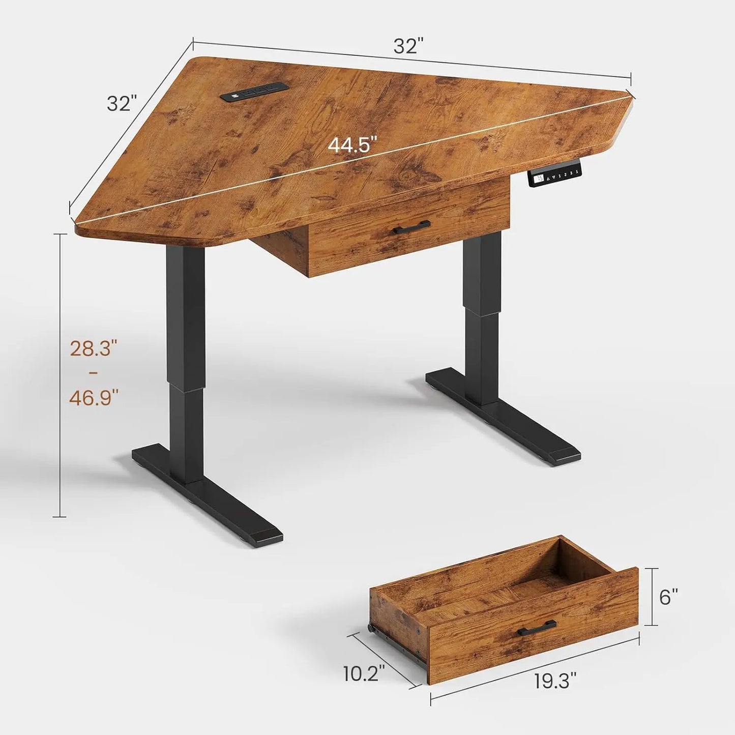 32" Electric Corner Height Adjustable Desk with Drawer, Small Gaming & Office Workstation, Rustic Brown, Customized