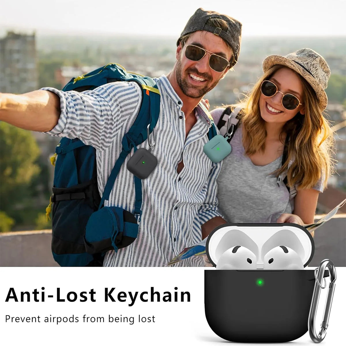 Ceeslin Shock-Absorbing Silicone Case For Airpods 4 With Keychain