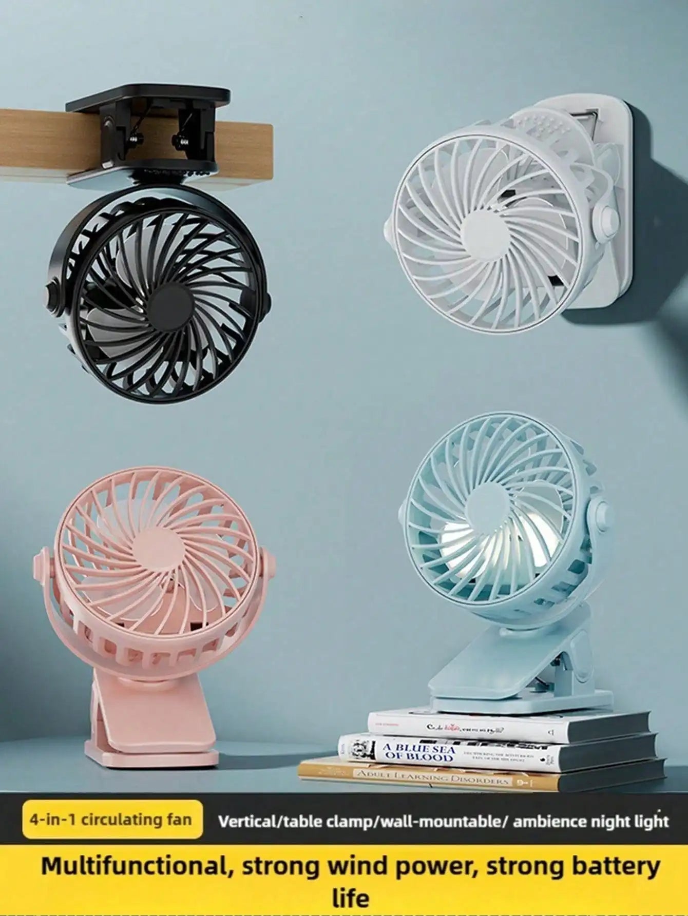 Portable Clip Fan With LED, 360° Adjustable Mini USB Powered Fan, Suitable For Office, Bedroom, Travel And Camping, With Base, Battery Powered, For Indoor And Outdoor Use