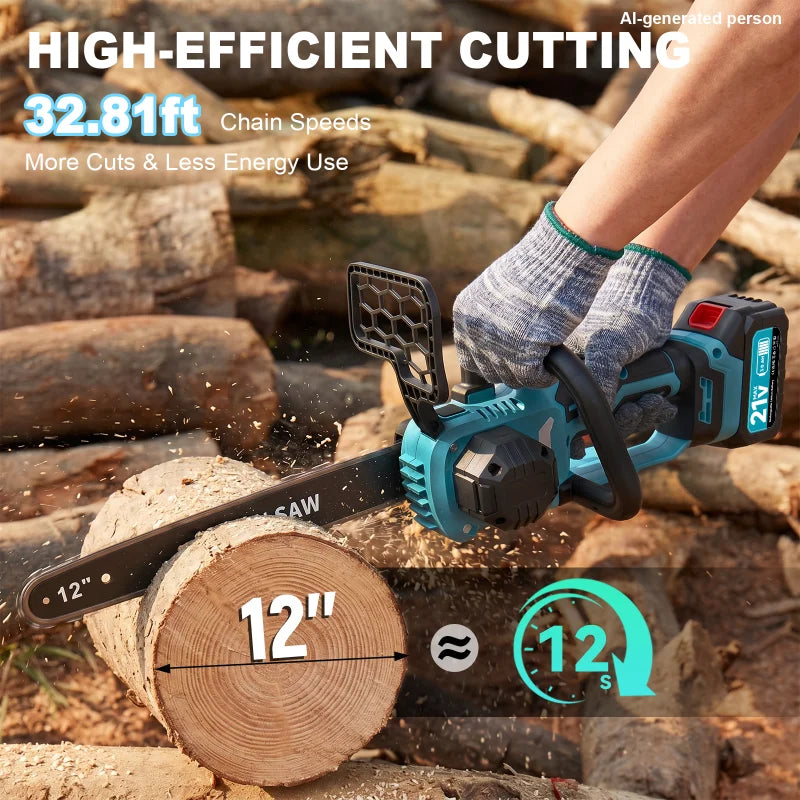 XYSD 12 in Electric Chainsaw Cordless, 21v ,2x3000mah Battery Handheld Chainsaw for Tree Trimming Electric Tree Trimmer Saw