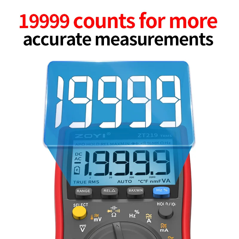 ZOYI ZT-219 Digital multimeter 19999 count true effective value multimeter AC/DC ammeter voltmeter professional voltage tester