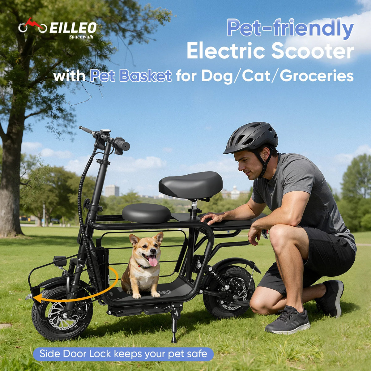Eilleo Spacewalk 48V Electric Scooter With Seat And Pet Basket