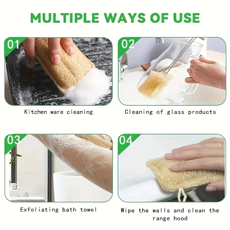 6pcs Natural Loofah Exfoliating Sponges - Gentle Body Scrubber for Shower & Bath, Bamboo Fiber Cleaning Pads 2042