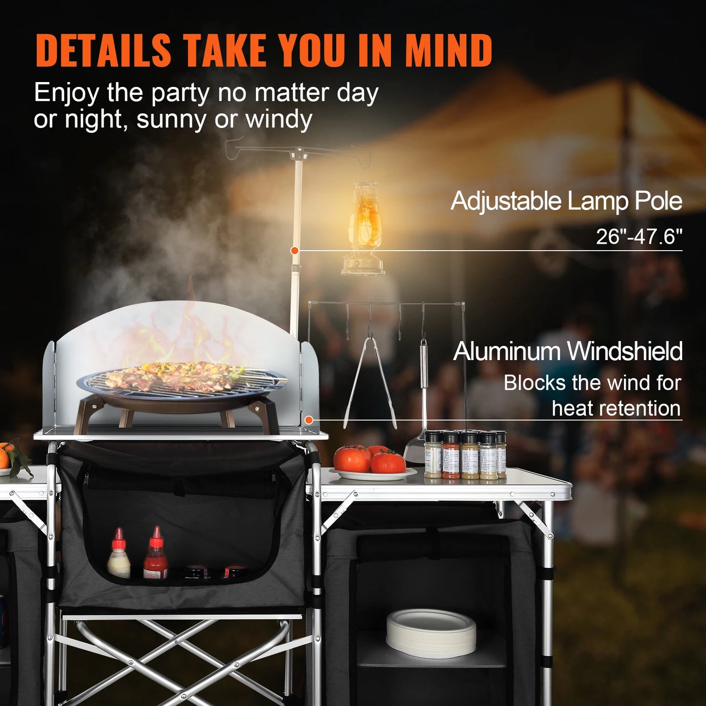 SucceBuy Camping Outdoor Kitchen Table Cabinet Foldable Folding Cooking Storage Rack X-Shaped Aluminum Alloy Bracket for BBQ