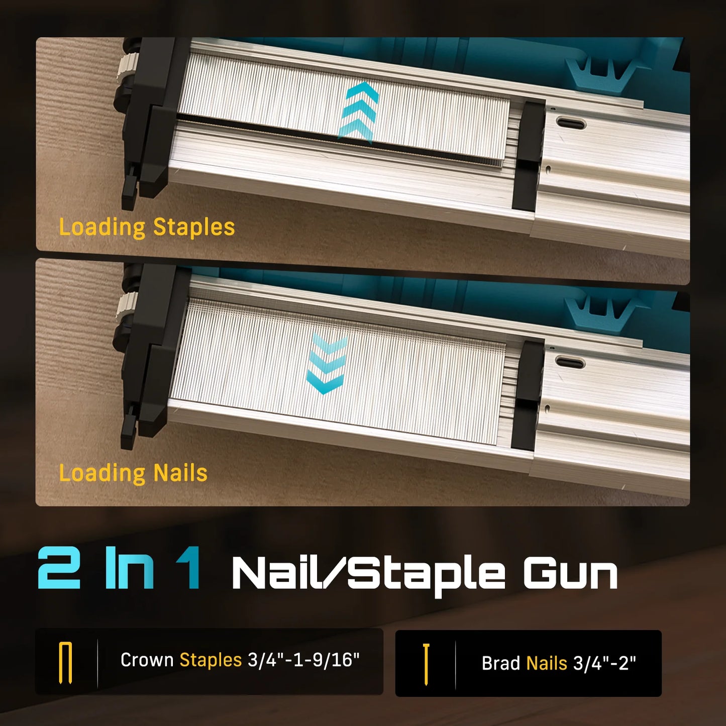 SEESII Electric Impact Nail Gun 1000pcs Nails/Staples Woodworking 2 in 1 Stapler Gun Electric Nail Gun DIY Tools 4.0Ah Battery