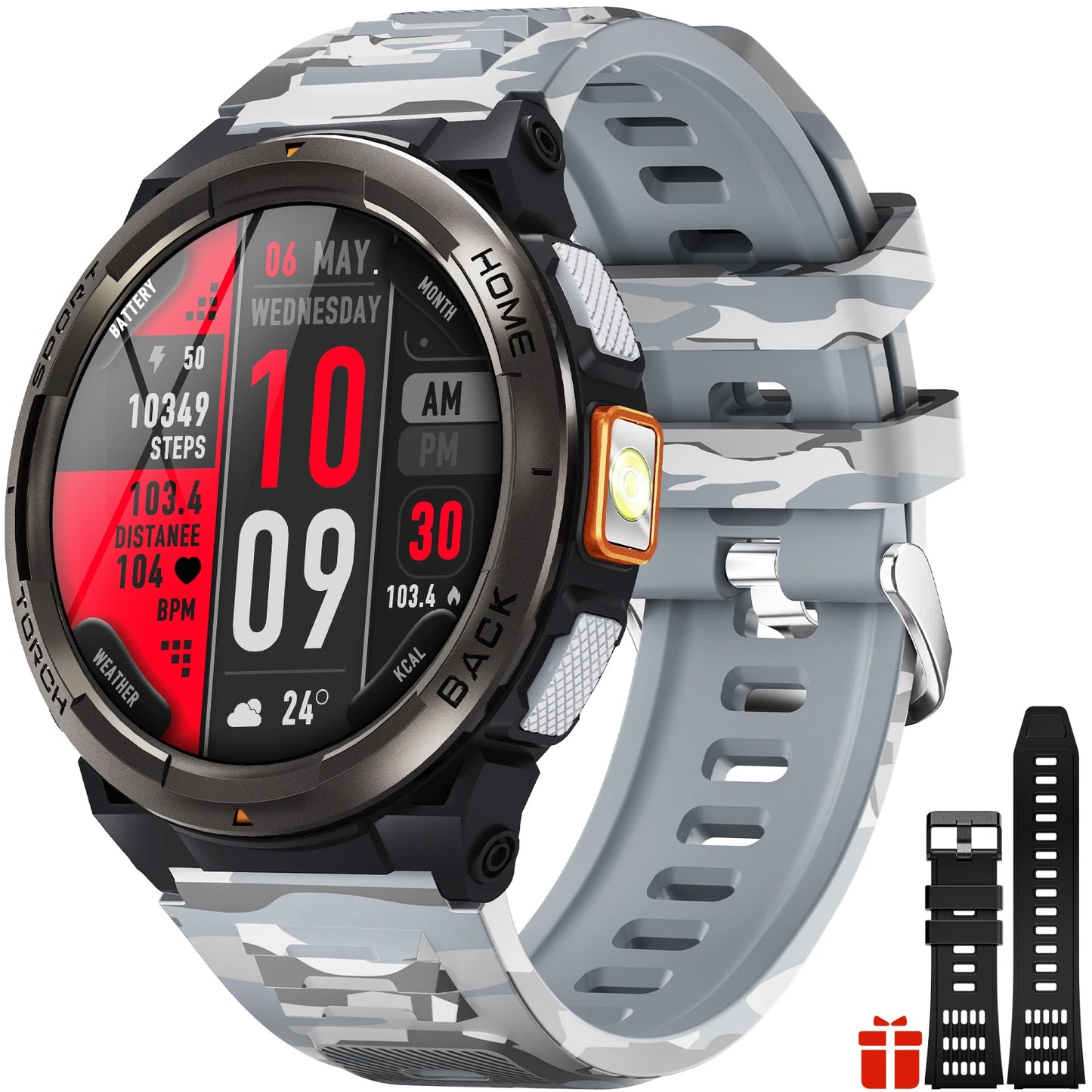 EIGIIS 1.45 Inch Smart Watch KE5 3ATM Waterproof Original Design Sports Watch With Compass And Altitude Barometer LED Flashlight