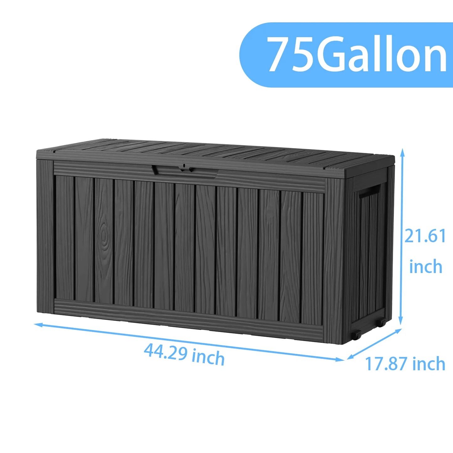 75 Gallon Black Outdoor Storage Box Waterproof Resin Deck Box with Wheels Lockable Patio Garden Storage Container for Cushions Tools Pool Supplies