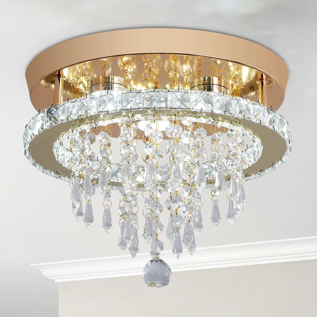 GreeLustr Luxury Crystal Chandelier LED Ceiling Light Modern With Bulbs