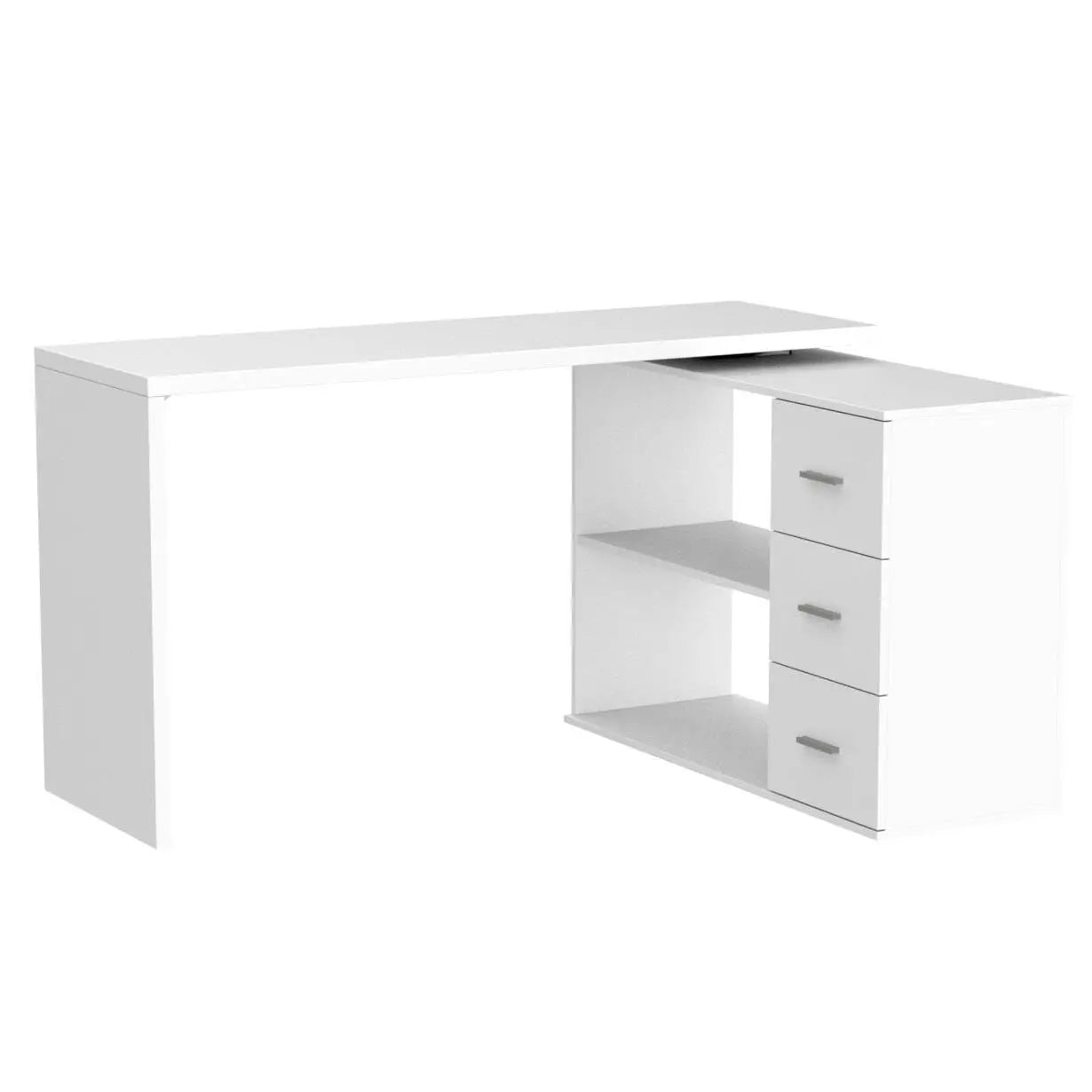 White L Shaped Desk with Drawers Shelves, 360 Rotating Office Computer Desk with Storage Cabinet, Corner Home, Customized
