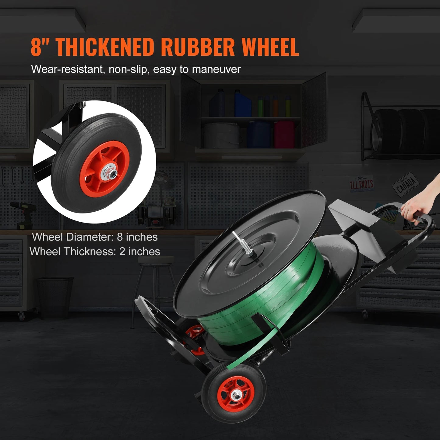 SucceBuy Banding Strapping Cart 8"/16" Core Size Strapping Dispenser with Anti-Retreat Pulleys for PET/PP/Fiber Strapping Coils
