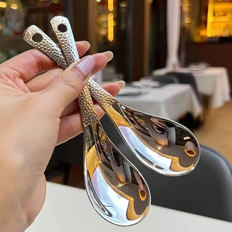 2pcs Stainless Steel Spoon Set- Large Capacity, Mirror Polished Cutlery, Suitable for Desserts, Fruits, and Home Kitchen Use