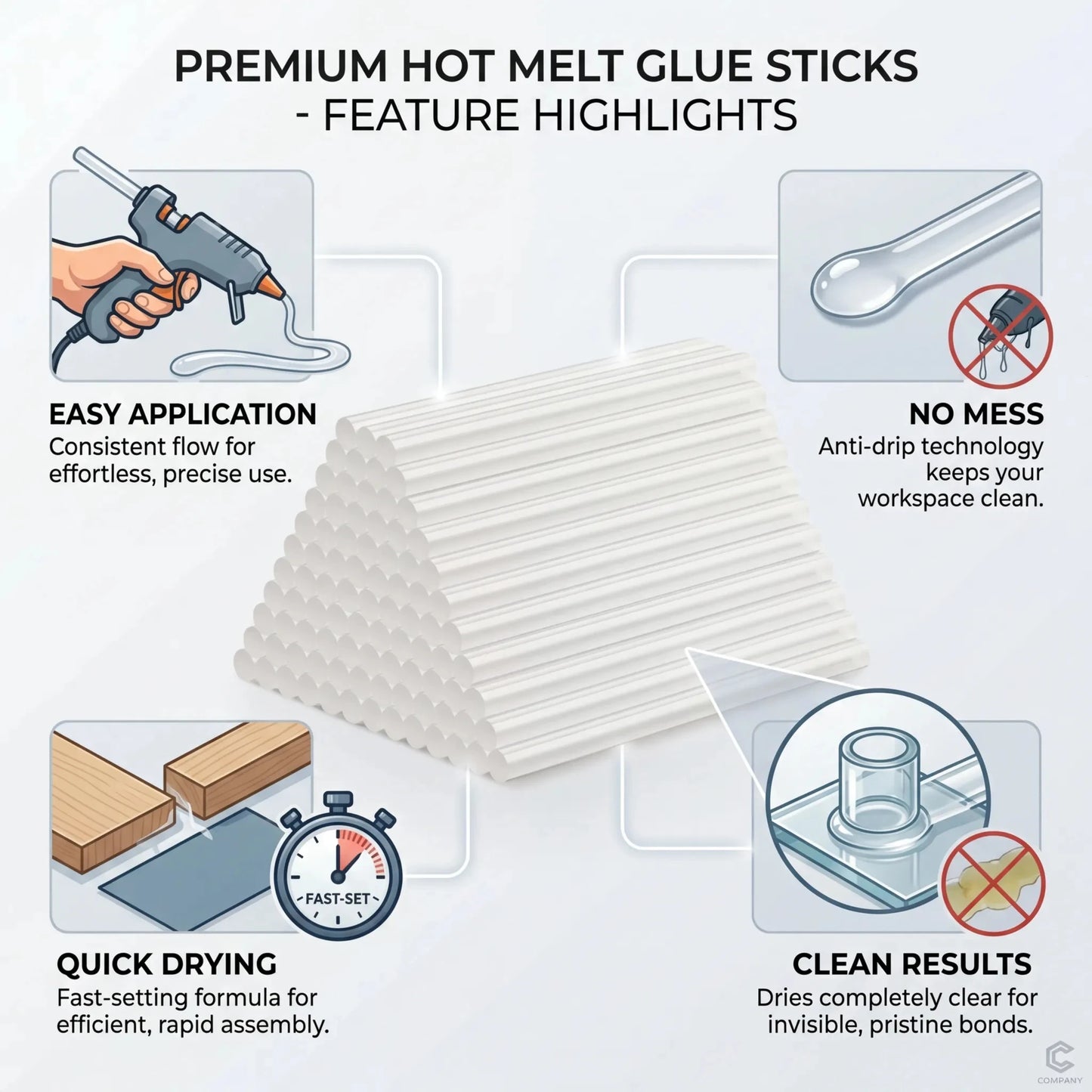 100Pcs Hot Glue Sticks 0.27' X 5.5' (7mm X 140mm) Clear Mini Melt Glue Sticks Compatible with All Temperature Glue Guns - Strong Bond EVA Adhesive for Crafts Wood DIY Home Repair School Projects