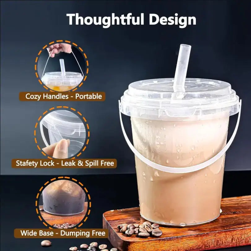 25 sets of 34-ounce plastic cups (with lids and straws) - disposable/reusable large fruit cups, fruit buckets with transparent cups, fruit salads, cold drinks, hot drinks, cakes, ice cream buckets, beach parties, vacations, p