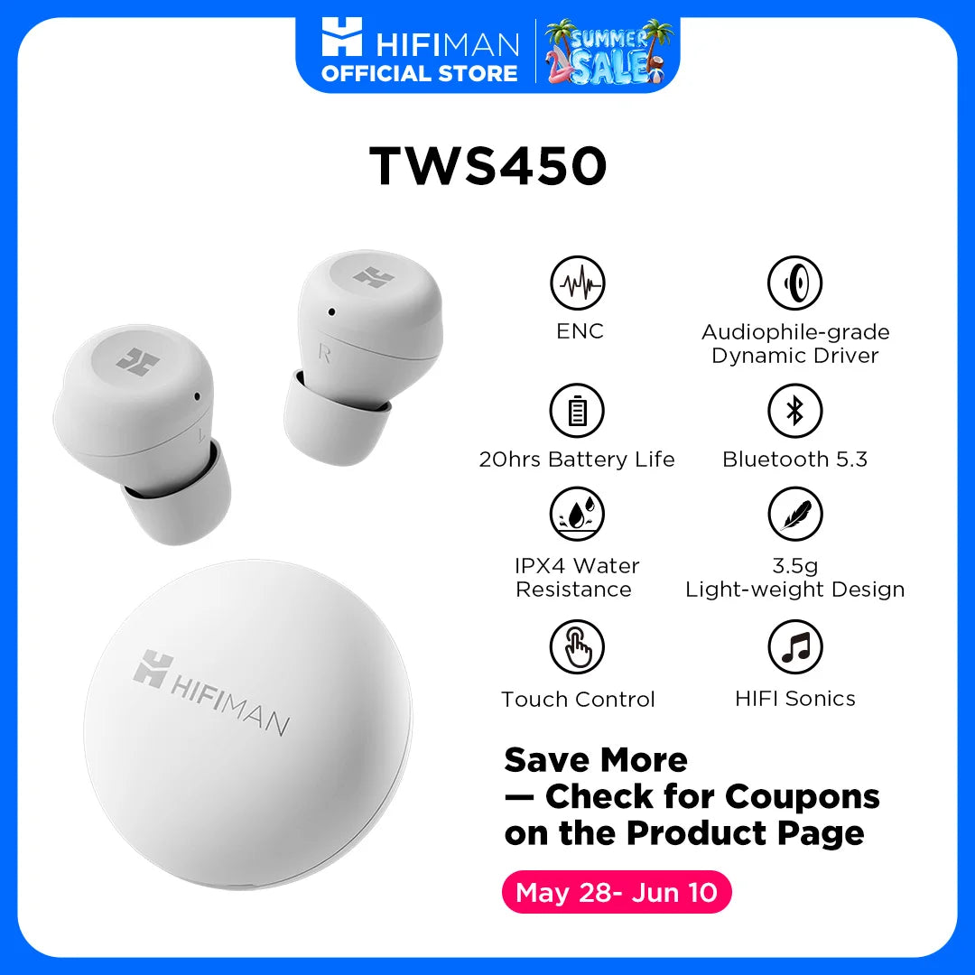 HIFIMAN TWS450 True Wireless Stereo Headset with Environmental Noise Cancellation & Audiophile-grade Dynamic Driver