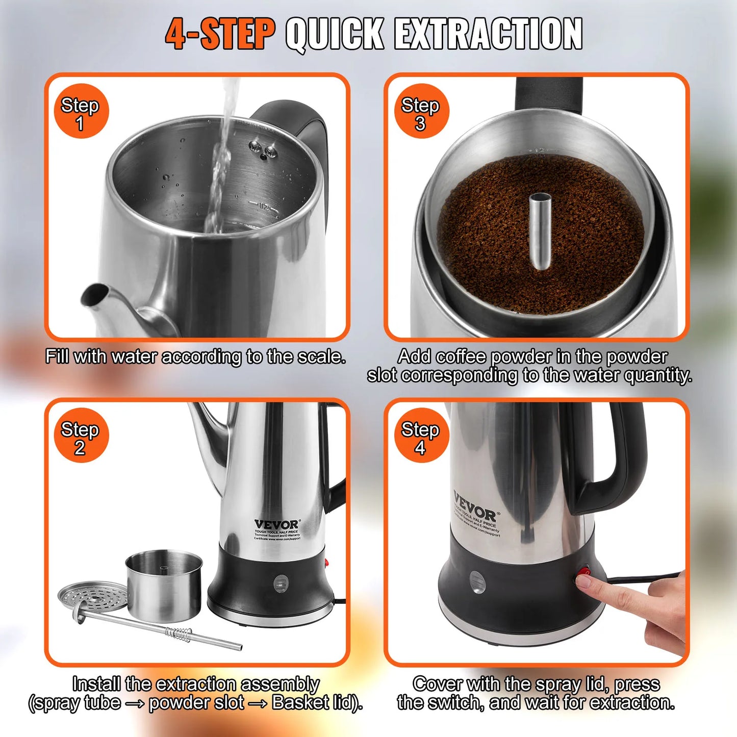 SucceBuy 12-Cup Electric Percolator Coffee Pot 304 Stainless Steel Coffee Percolator with Keep Warm Function