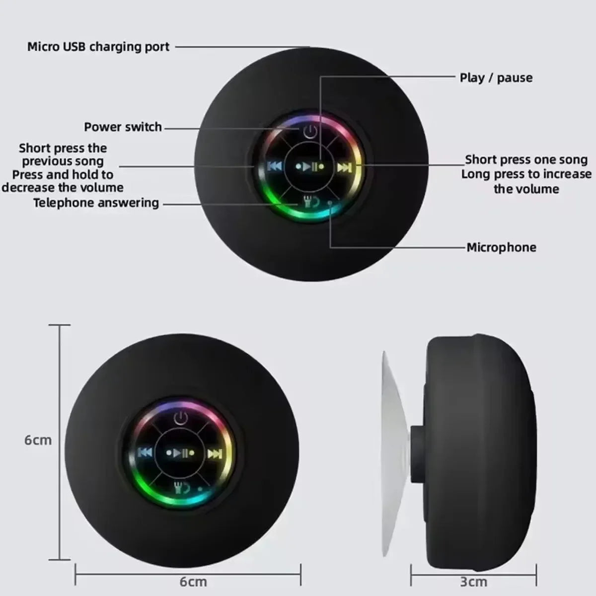 Opansten Portable Waterproof Bluetooth Speaker With Led Lights