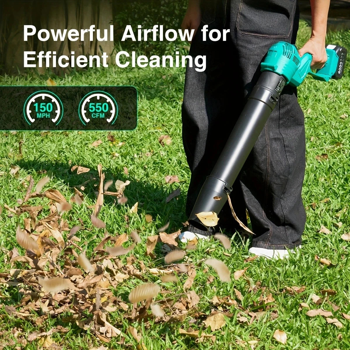 TaskStar Electric Leaf Blower 550CFM Brushed Motor 5-Speed 150MPH Rotating Head Airblower For Lawn Garden 4.0Ah Battery Powered
