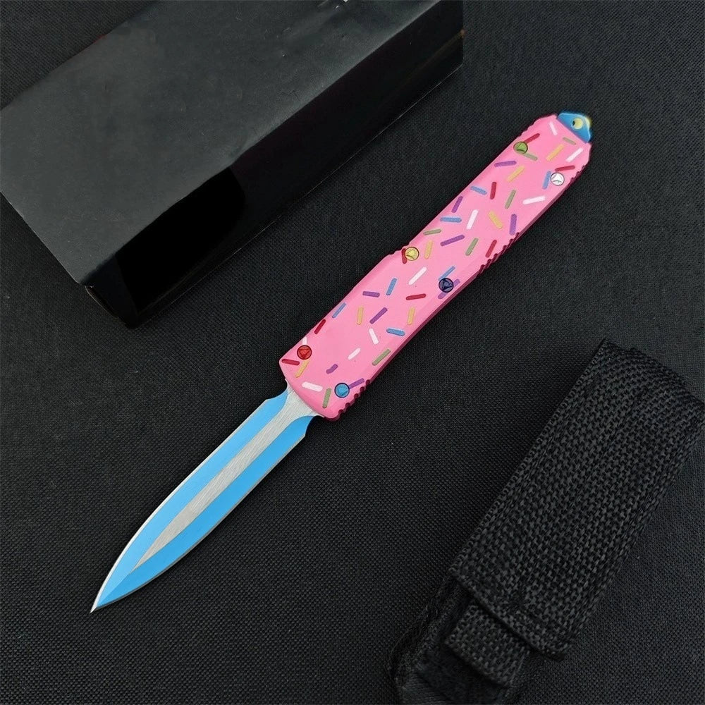 Outdoor Tactical Folding Knife 3.46 Inch D2 Blade T6 Aluminum Pink Donut Handle Deep Pocket Clip EDC Camping Hiking Hunting Tool