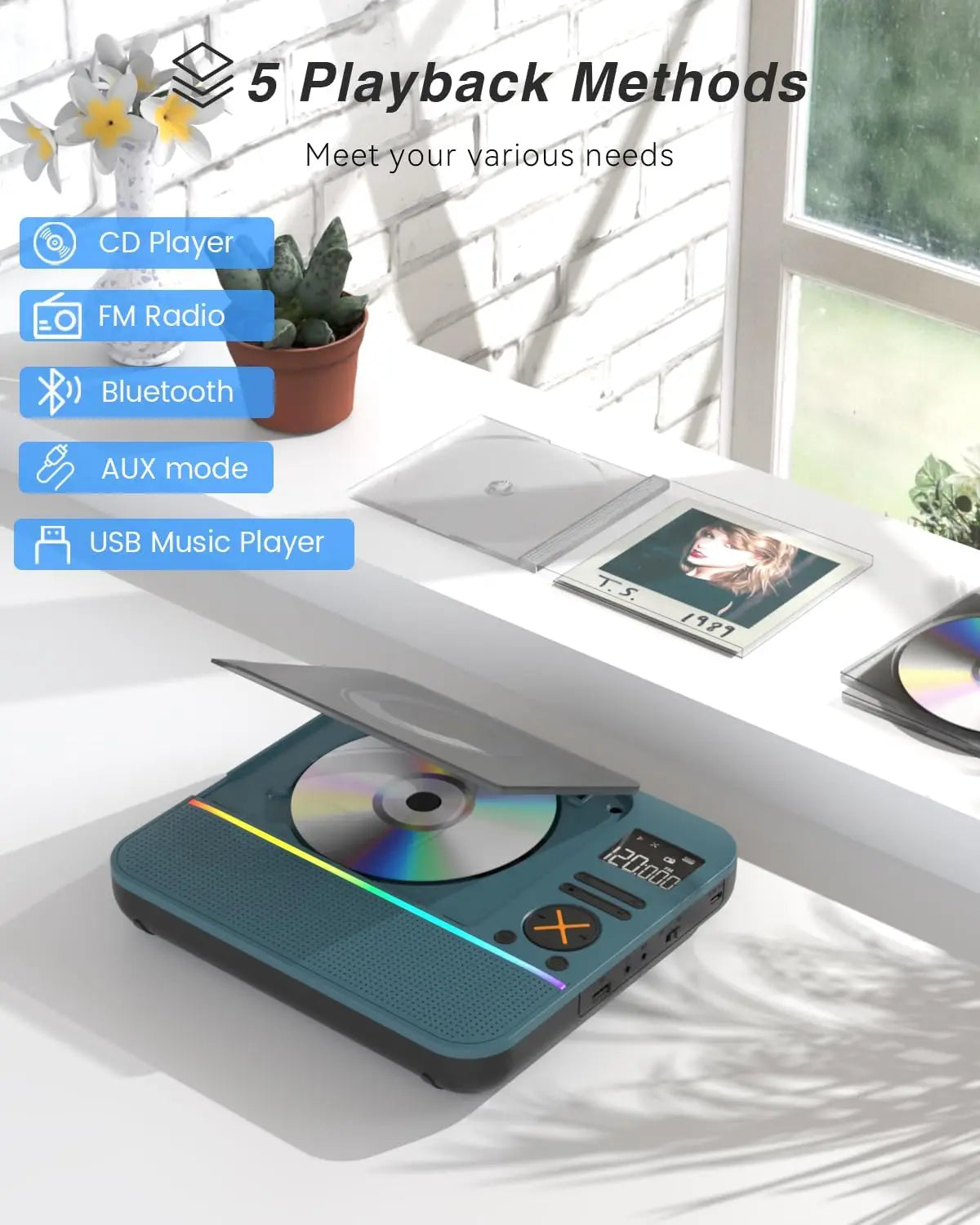 Monodeal Hi Fi Stereo Portable Cd Player With Bluetooth And Remote
