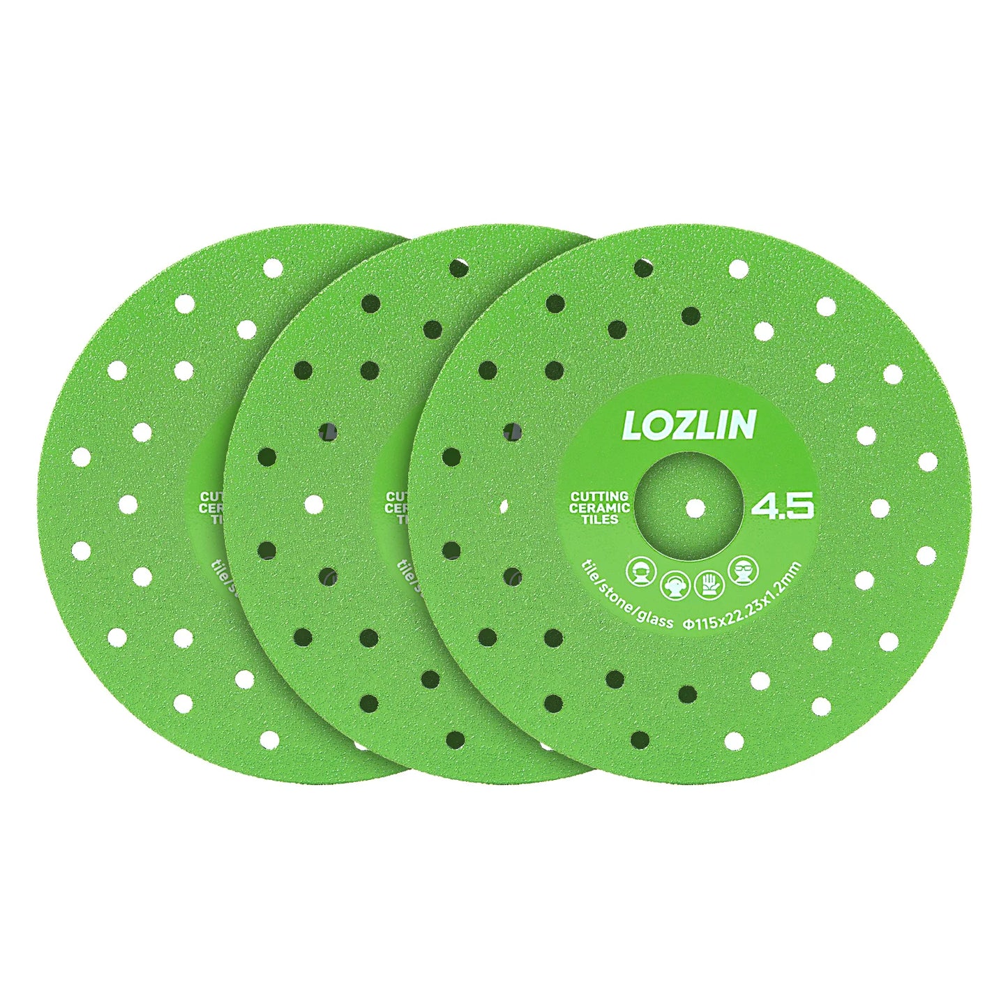 LOZLIN 3PCS/3PCS 115mm Diamond Saw Blades For Cutting And Grinding Tile And Marble,Ceramic, 45 Degree Chamfered Cutting Disc Porous Design, Angle Grinder Tools
