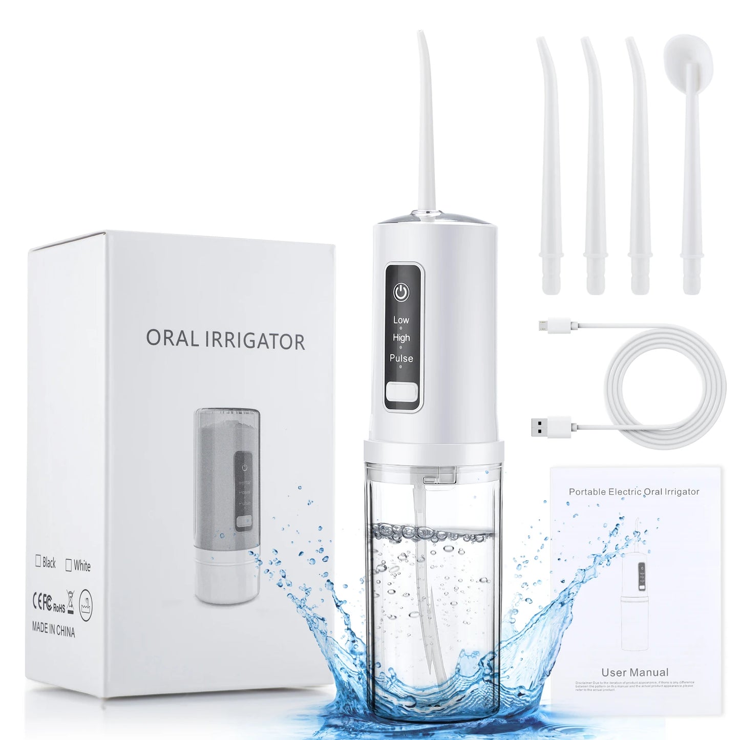 Portable Rechargeable Oral Irrigator with 4 Nozzles, 3 Modes (Low/High/Pulse), 230ml Water Tank, IPX7 Waterproof, USB Charging, 1800 Pulses/Min, 60-120PSI, for Teeth Cleaning, Gum Care, Travel & Home Use