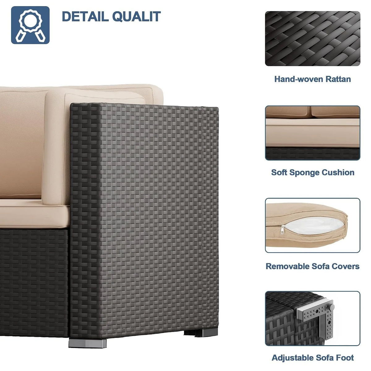 Outdoor All Weather Rattan 5 Piece Patio Sectional Sofa Set