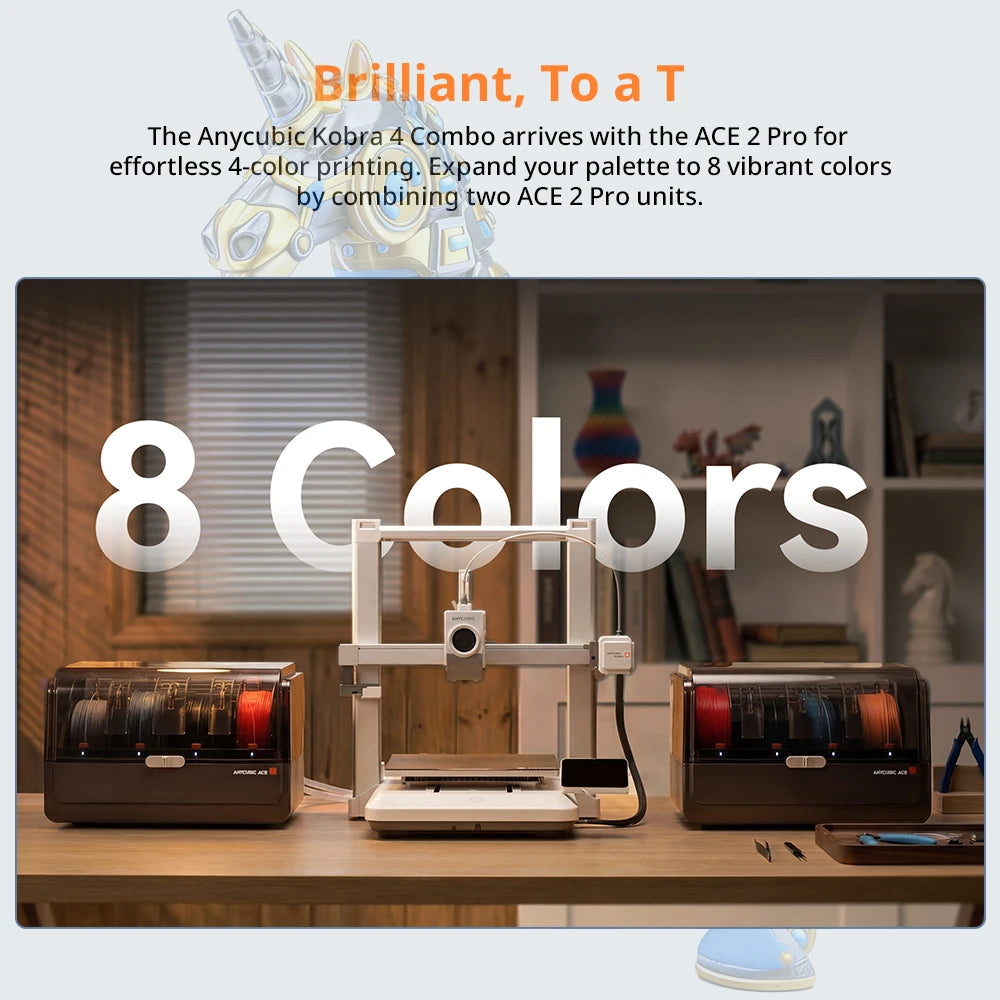 ANYCUBIC Kobra 4/Kobra 4 Combo 600mm/s Fast Printing Multi-Color 3D Printer Up to 8 Colors ACE 2 Pro Filament Drying APP Control FDM 3D Printer