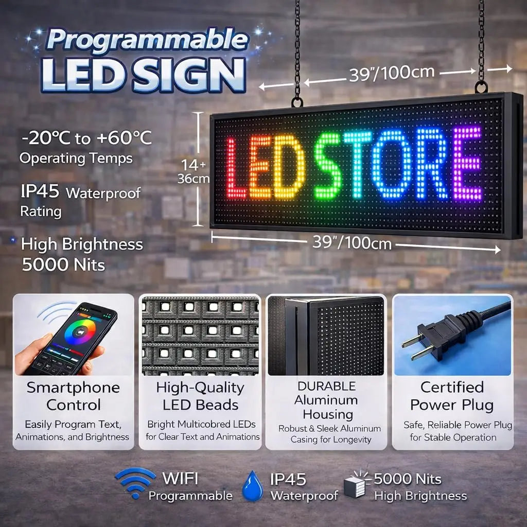 Outdoor Full Color P10 Wifi Scrolling Texts Messages Board Programmable Led Sign (1000x360mm)