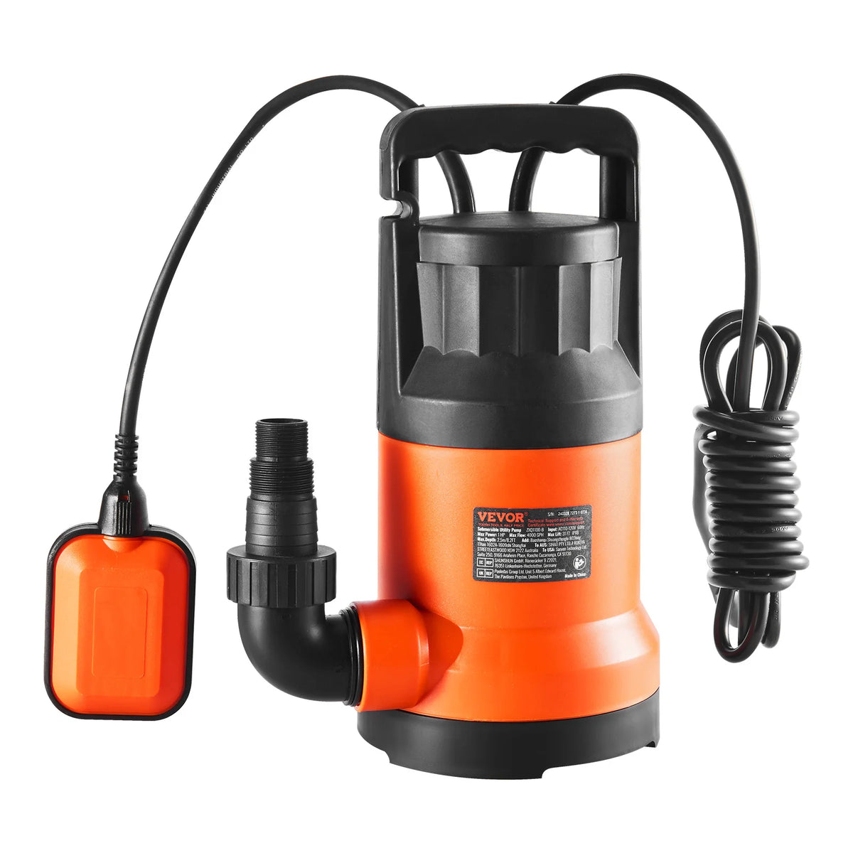 SucceBuy Utility Pump 1HP 4000GPH High Flow 31ft Head Sump Submersible Water Pump with 10ft Long Power Cord for Draining Water