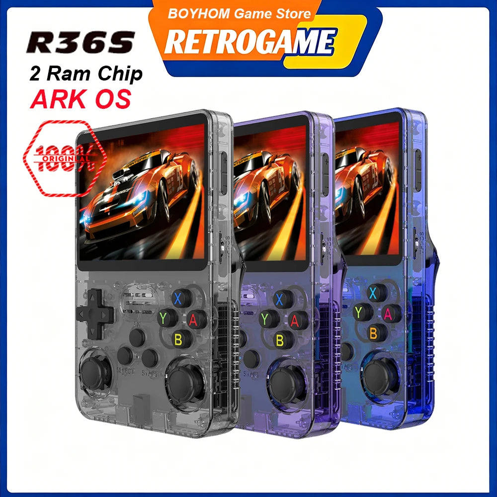 BOYHOM Original R36S Retro Handheld Video Game Console Linux System 3.5 Inch IPS Screen R35s Pro Portable Pocket Video Player 64GB Games 1G Ram