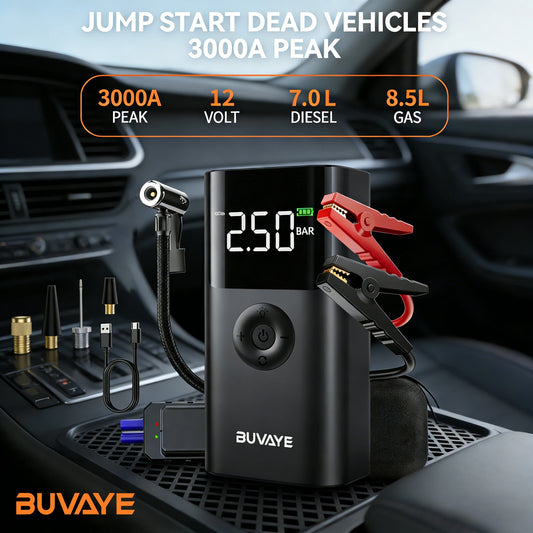 BUVAYE 12V Jump Starter With 150 PSI Air Compressor