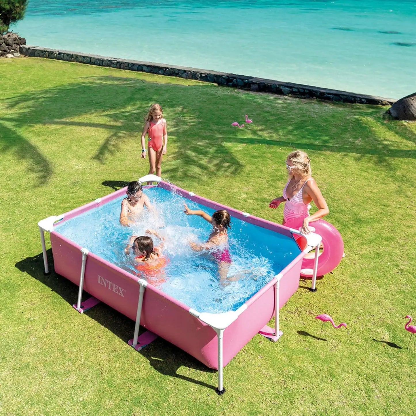 Metal Frame 7 ft x 5 ft x 23.5 in Above Ground Pool Set, Rectangular Swimming Pool with Steel Frame