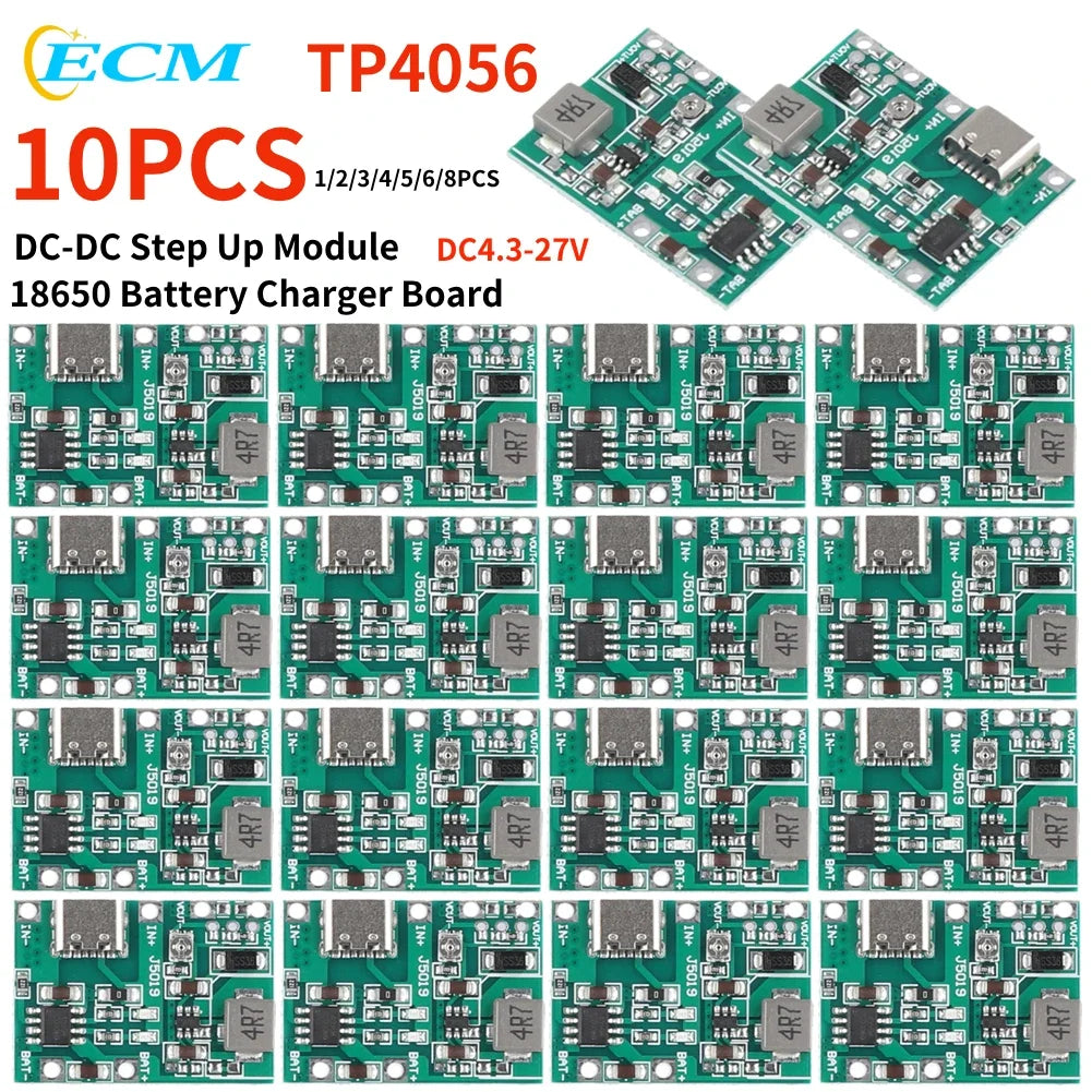 1-10PCS Lithium Li-ion 18650 Battery Charger Board Boost Module Type-C 3.7V 4.2V DC-DC Step Up Boost Module TP4056 DIY Kit Parts