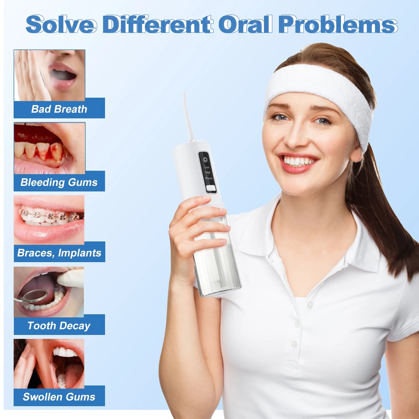 Portable Rechargeable Oral Irrigator with 4 Nozzles, 3 Modes (Low/High/Pulse), 230ml Water Tank, IPX7 Waterproof, USB Charging, 1800 Pulses/Min, 60-120PSI, for Teeth Cleaning, Gum Care, Travel & Home Use
