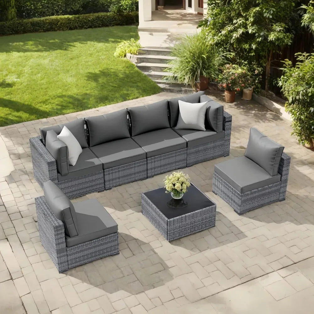 Xiaolang Outdoor Wicker Sectional Sofa Set With Patio Coffee Table