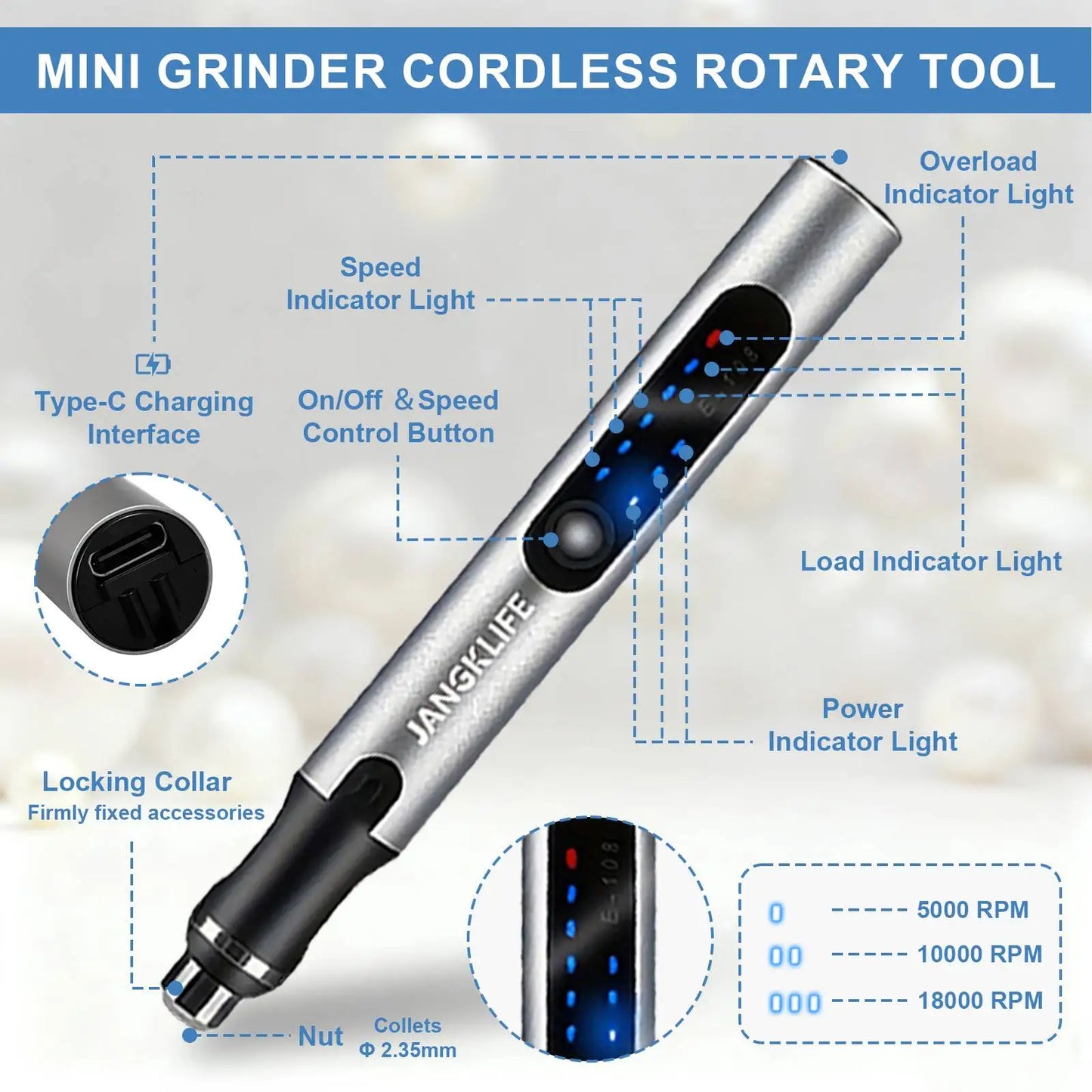 Cordless Rotary Tool Set - Rechargeable Engraving Pen with Adjustable Speeds, Portable Woodworking Kit for Sanding, Polishing, Drilling & Etching, 280mAh Battery, Carving Pen，Engraving, DIY Crafts