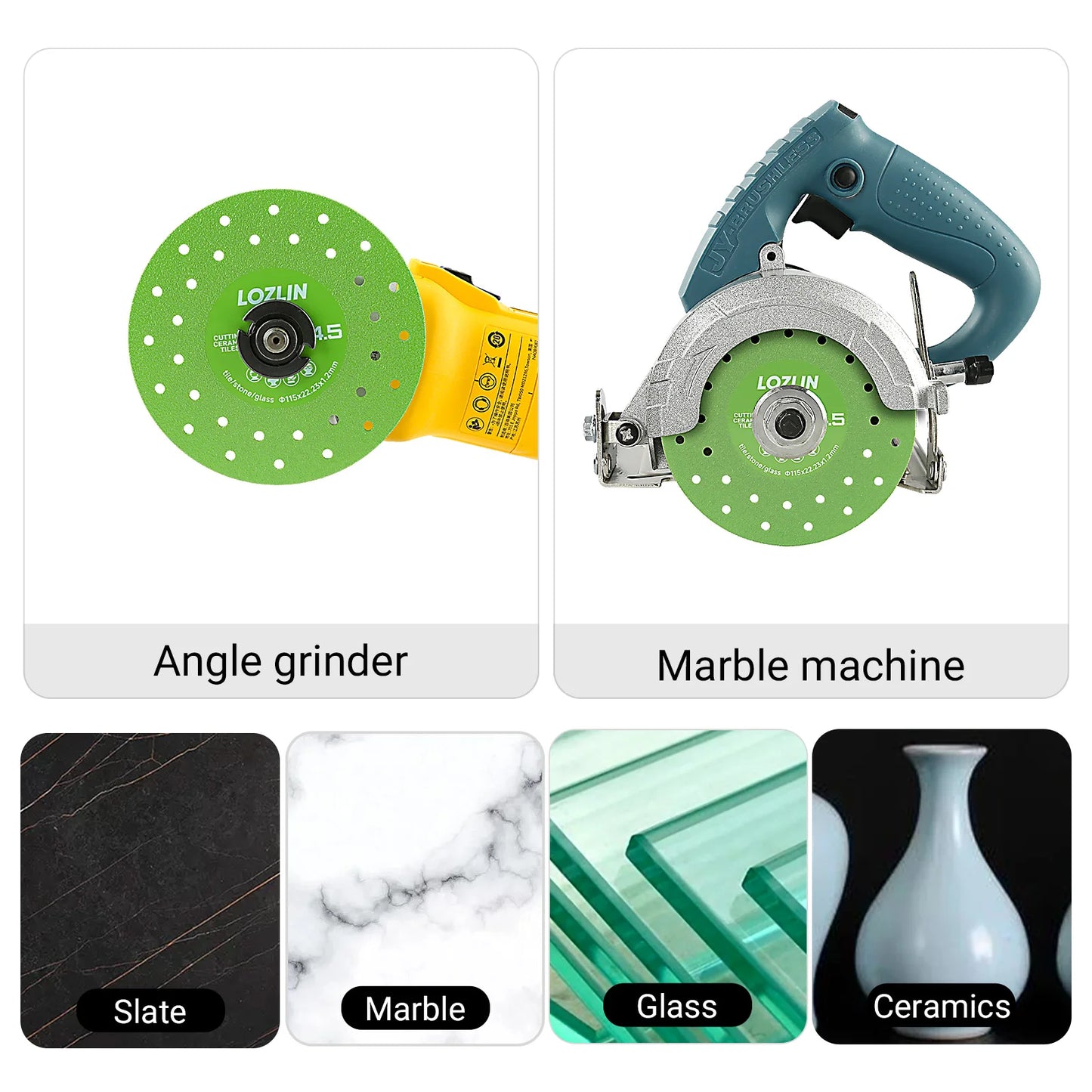 LOZLIN 3PCS/3PCS 115mm Diamond Saw Blades For Cutting And Grinding Tile And Marble,Ceramic, 45 Degree Chamfered Cutting Disc Porous Design, Angle Grinder Tools