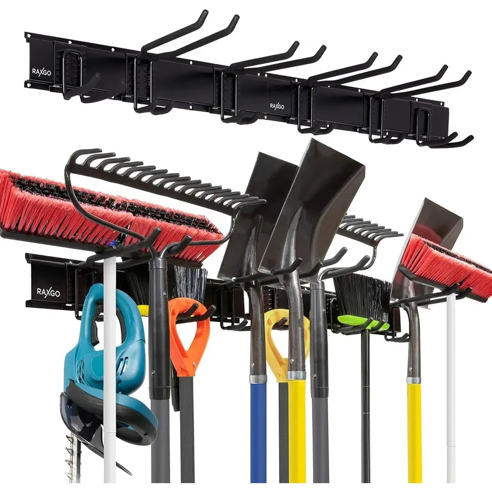 8-Piece Metal Wall-Mounted Garage Organizer for Brooms, Mops, Rakes, and Tools