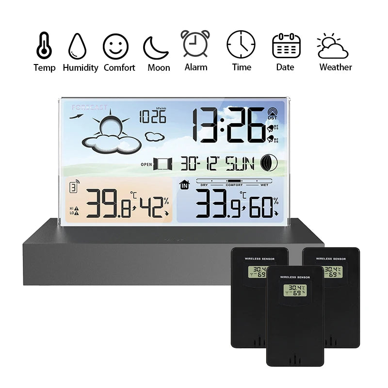 Digital Weather Station, Weather Forecast, Alarm Clock Indoor Outdoor Temperature & Humidity Meter Calendar, Sauna, Desktop Deco