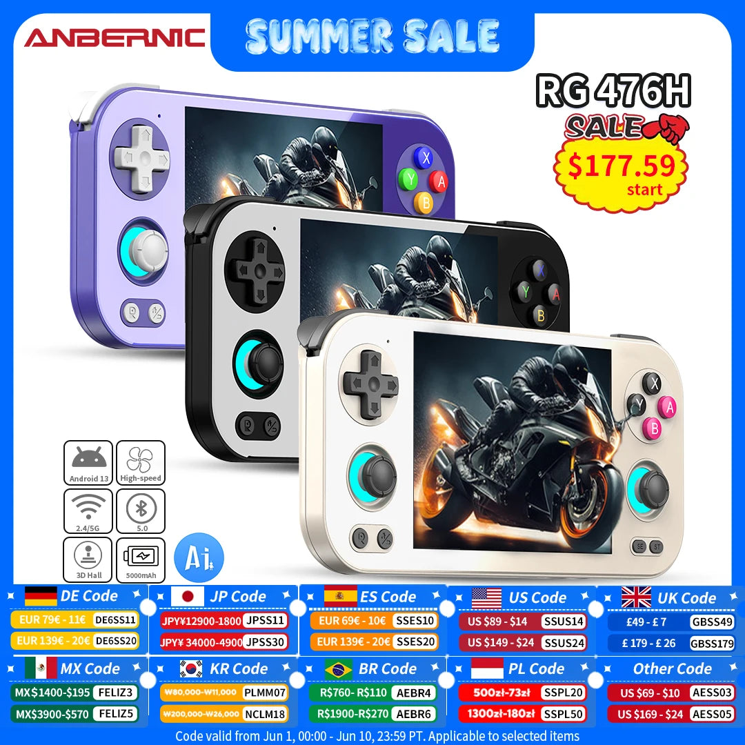 ANBERNIC RG 476H Android Handheld Game Console 4.7"HD Multi-touch Full Screen Hall Triggers Wifi Retro Video Games Player RG476H