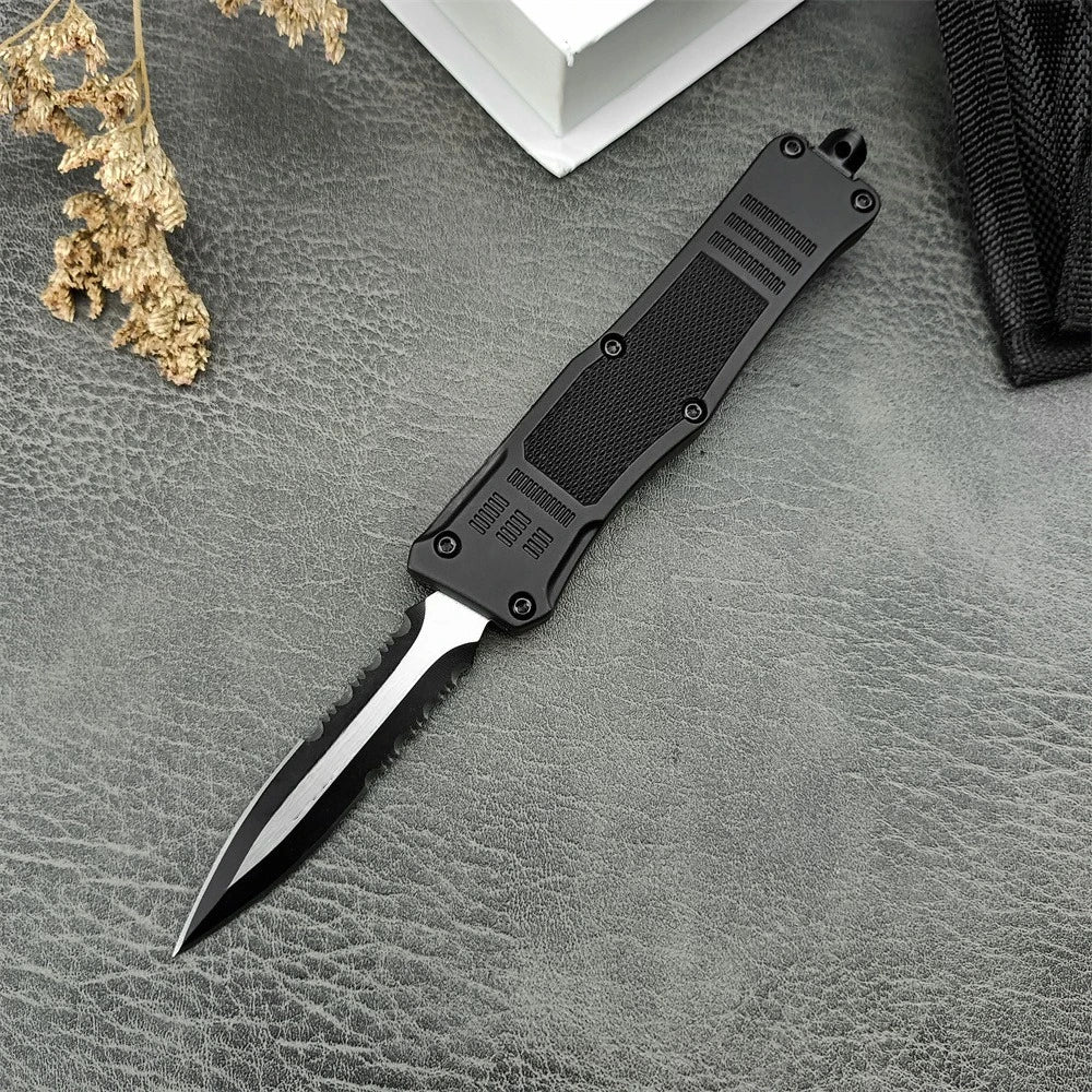 Multi-functional Outdoor Tactical Folding Knife with Tanto Blade, Black Zinc Alloy Handle, Pocket Clip, EDC Rescue Survival Tool