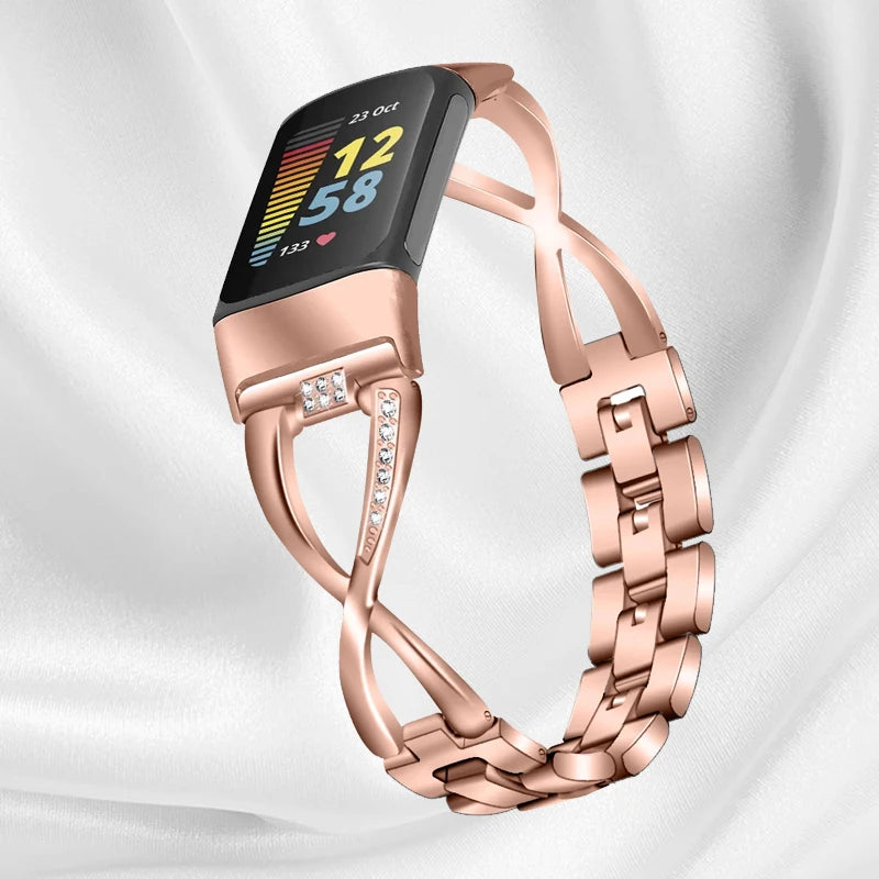 Fashionable Watch band For Fitbit Charge 5 Smart watch For Charge 5 Wrist Bracelet Band Zinc alloy diamond strap Correa Metal
