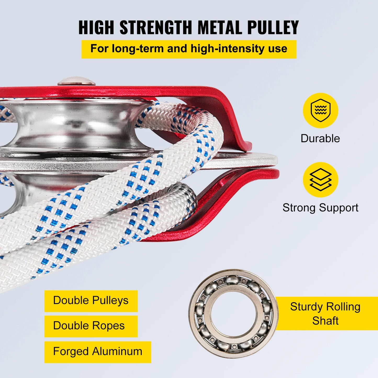 SucceBuy 6600lbs 7700lbs Twin Sheave Block and Tackle Heavy Duty Pulley 7/16InchDouble BraidRope for Outdoor Rescue TreeClimbing