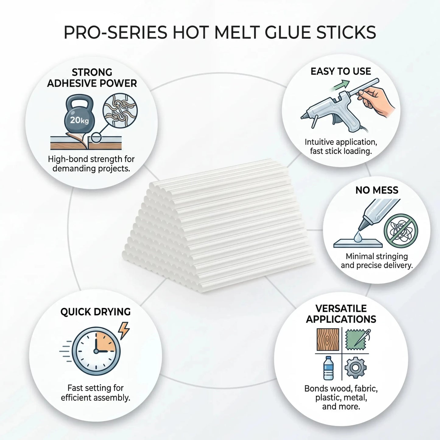 100Pcs Hot Glue Sticks 0.27' X 5.5' (7mm X 140mm) Clear Mini Melt Glue Sticks Compatible with All Temperature Glue Guns - Strong Bond EVA Adhesive for Crafts Wood DIY Home Repair School Projects