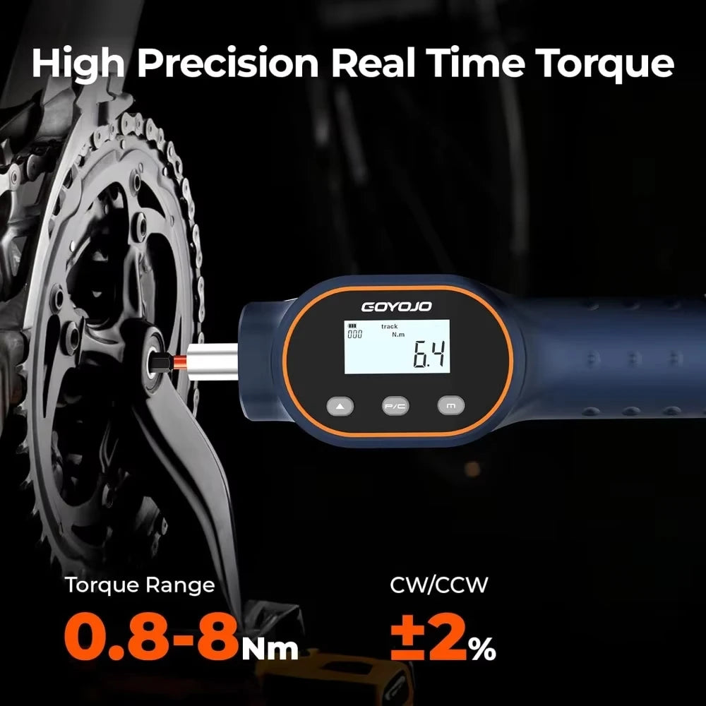 GOYOJO Torque Screwdriver Digital 7.08–70.8 in-lb / 0.8–8 Nm, 1/4" Adjustable Screwdriver Torque Wrench Set with Buzzer/Magnetic Bits Notification for Bike Repairing, Tools, Maintenance and Mounting