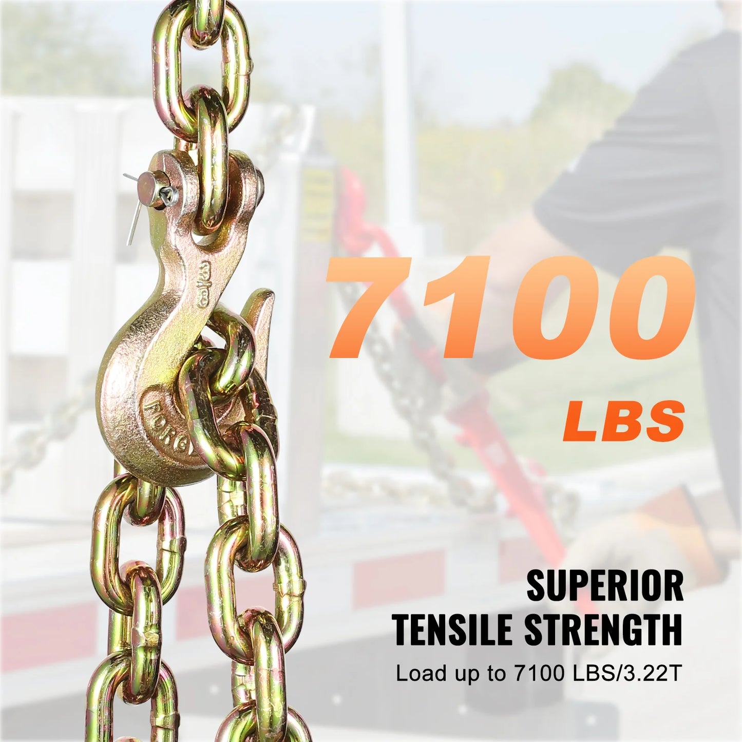 SucceBuy 2-Pack G80 Transport Binder Chain 3/8"5/16" Tow Chain with Clevis Hooks Logging Chain for Towing Truck Tie Down Binding