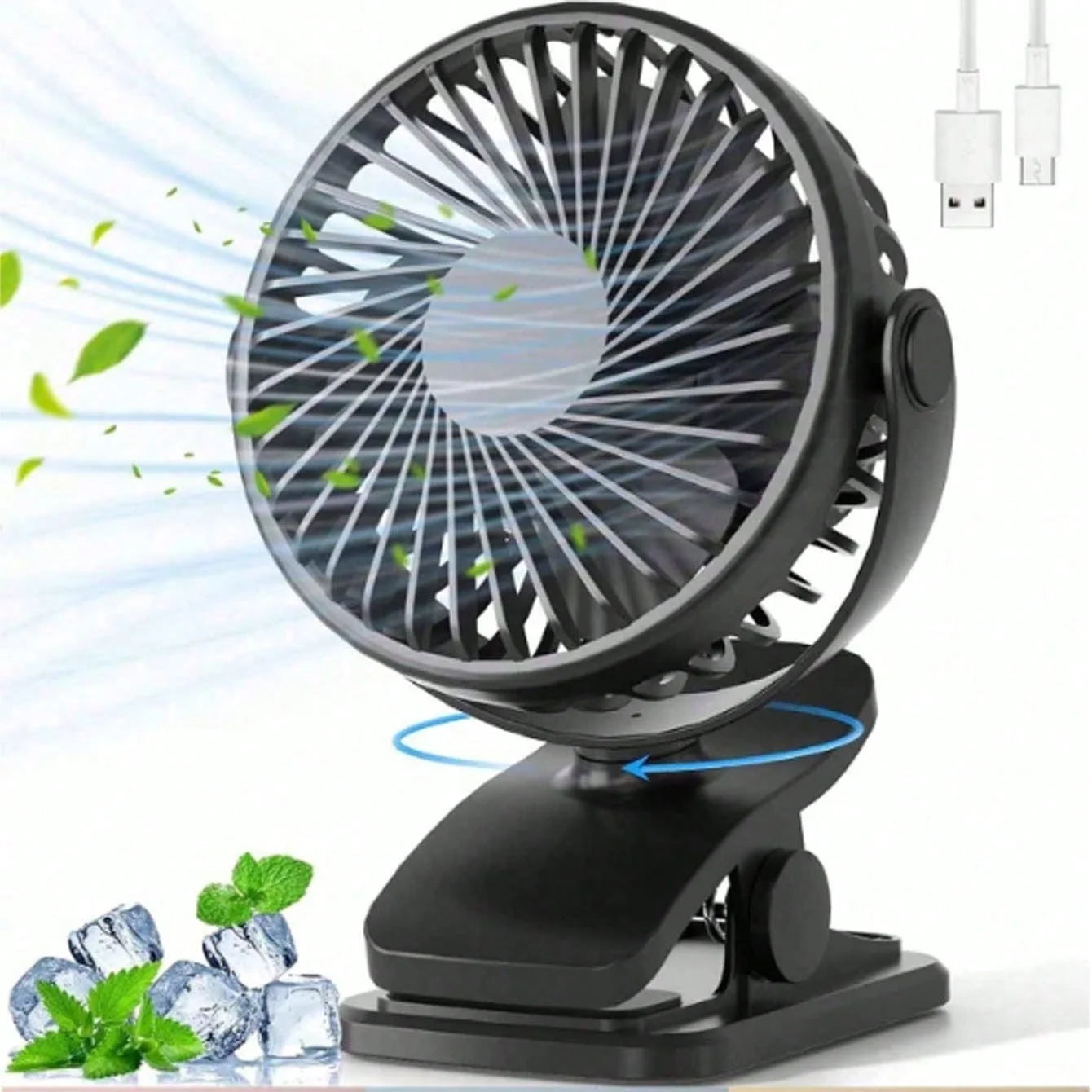 Portable Clip Fan With LED, 360° Adjustable Mini USB Powered Fan, Suitable For Office, Bedroom, Travel And Camping, With Base, Battery Powered, For Indoor And Outdoor Use